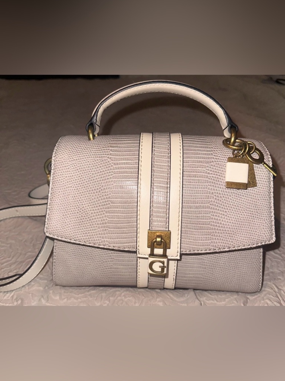 Guess Textured Top-Handle Satchel with Gold Hardware